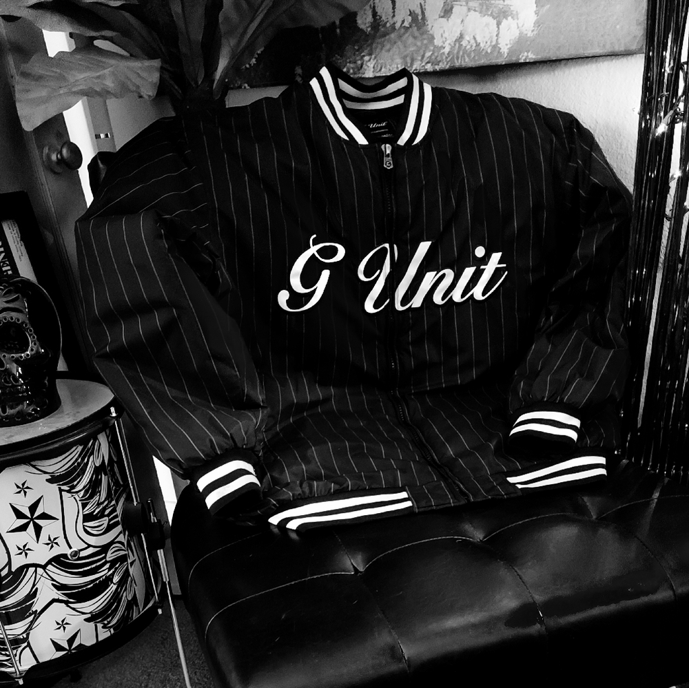 Rare Vintage 2XL G Unit by 50 Cent Hip Hop Black & White Pinstripe Puffer Jacket
